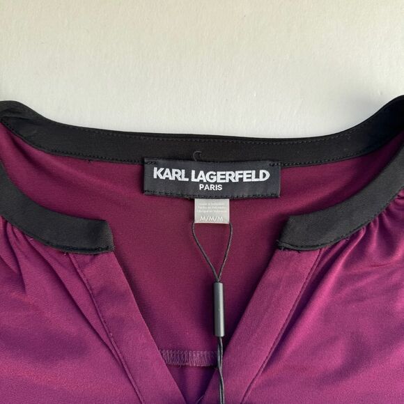 Karl Lagerfeld Magenta Contrast Trim Pintuck Blouse Size Medium NWT - Picture 4 of 9